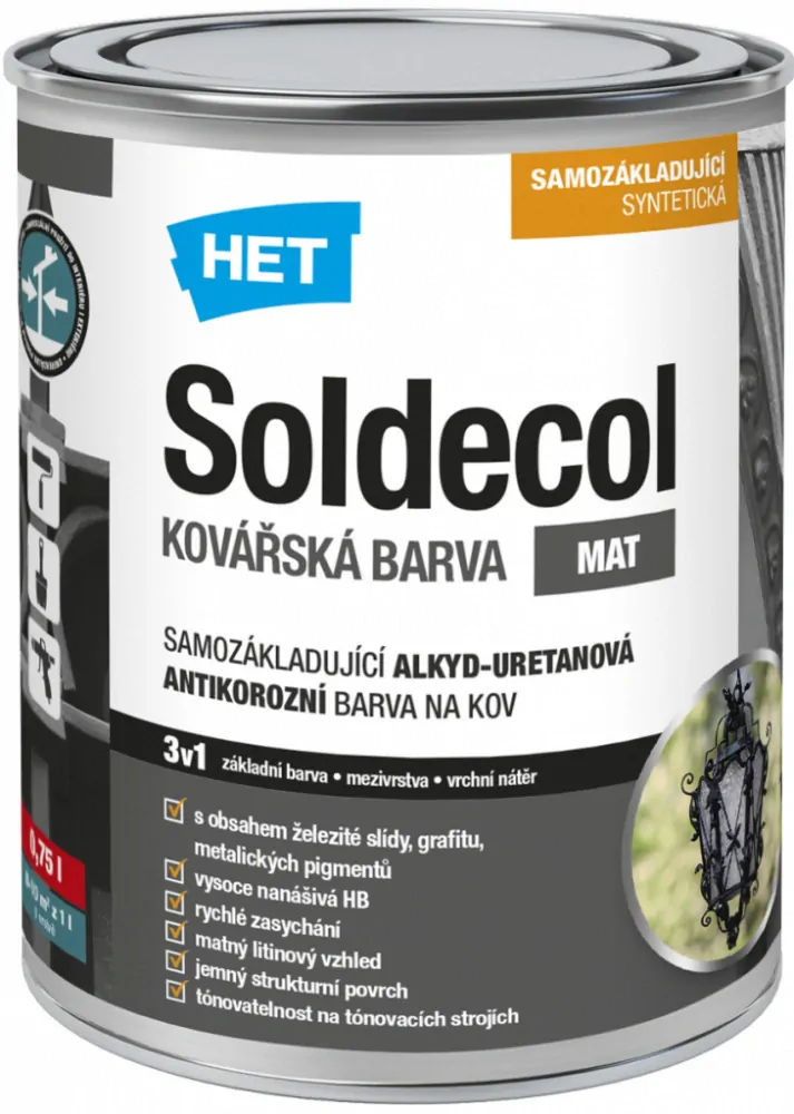 SOLDECOL KOVÁŘSKÁ BARVA 3v1 1999 kovově šedý Antracit 0.75 l